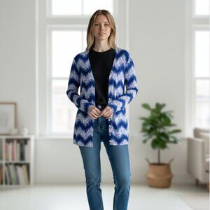 J McLaughlin Blue White Cotton Knit Cardigan S